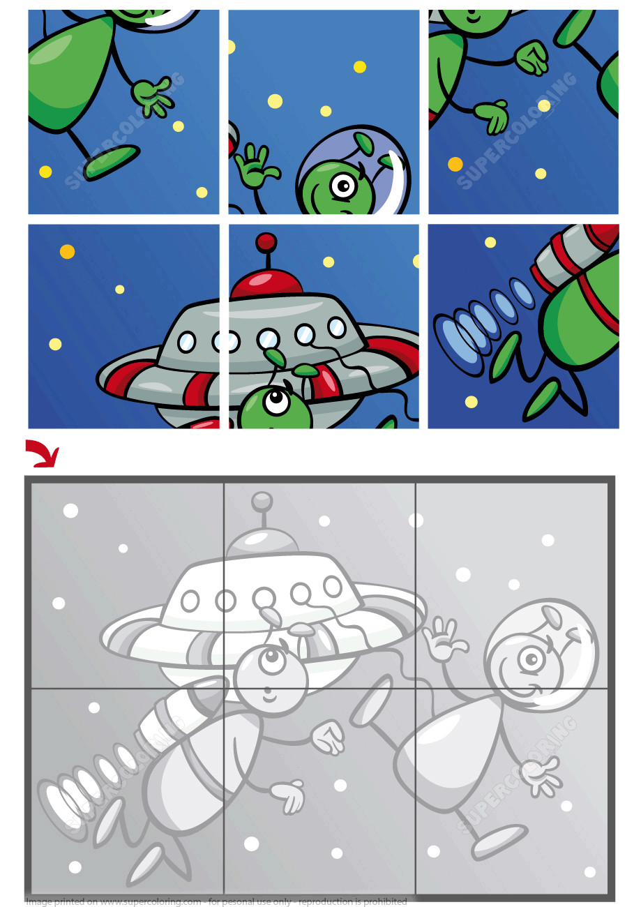 Jigsaw puzzle with aliens and ufo free printable puzzle games