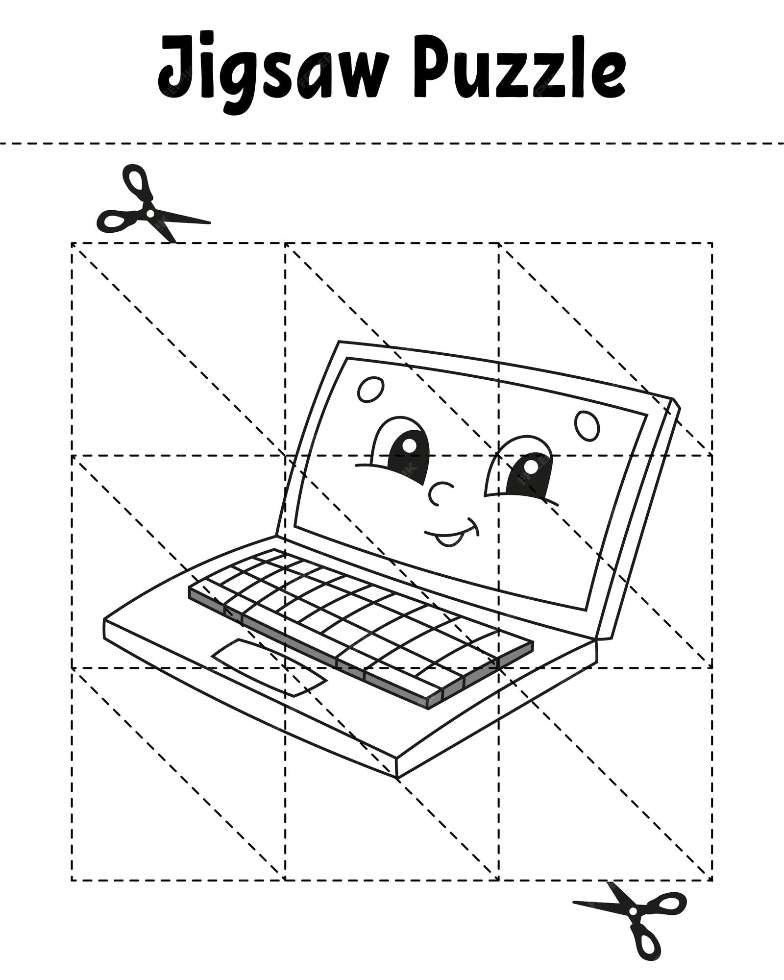 Premium vector jigsaw puzzle coloring page for kids back to school theme vector illustration