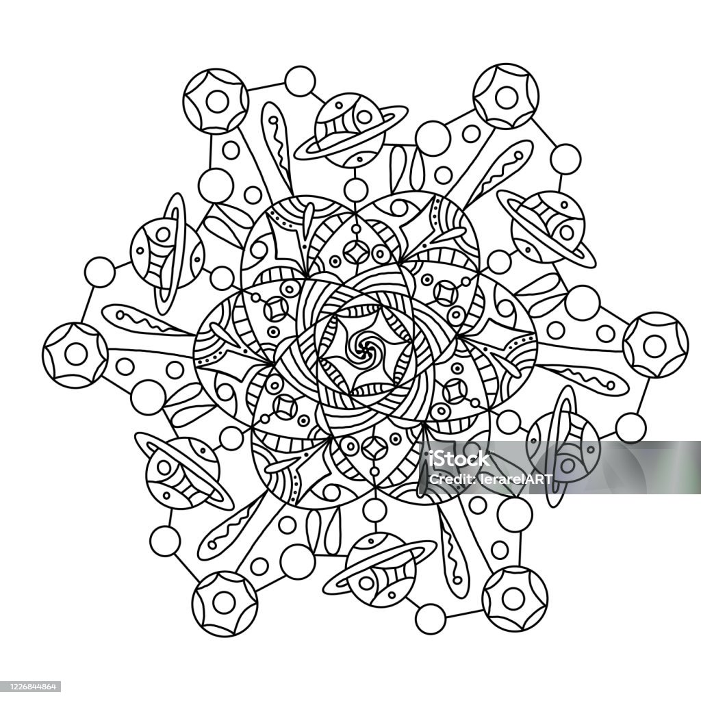 Mandala space coloring book on a white background vector rnament invitation card with mandala ethnic decorative elements tribal boho bohemian style universe universe meditation stock illustration