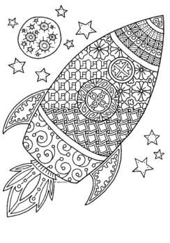 Space rocket zentangle coloring page by pamela kennedy tpt