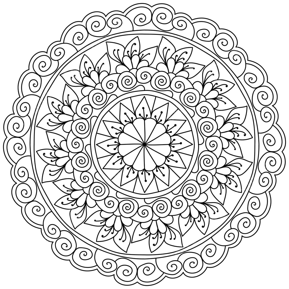 Mandala outline adorned with floral and foliage motifs ideal for a zen coloring book page vector esoteric henna page png and vector with transparent background for free download