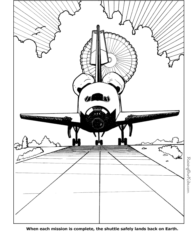 Space shuttle coloring page landing on earth