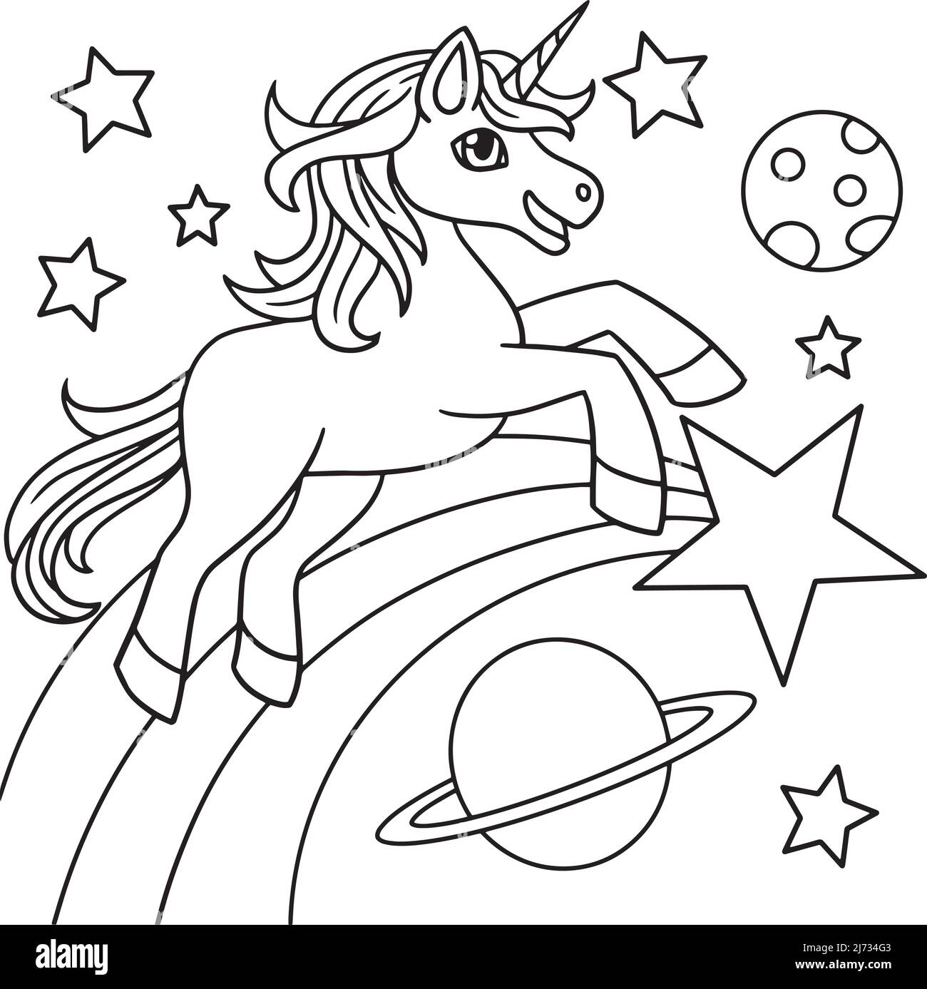 Unicorn space coloring page for kids stock vector image art