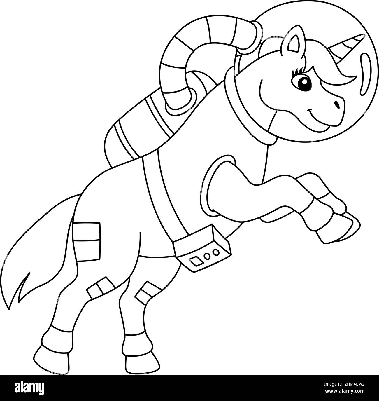 Unicorn astronaut in space coloring page isolated stock vector image art