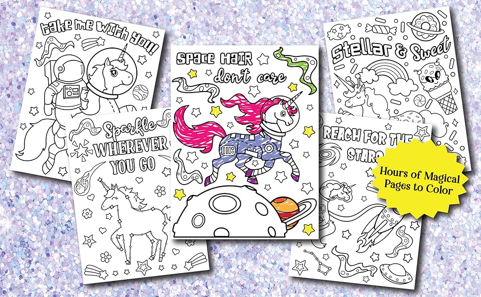 Space unicorn galaxy astronaut coloring book for girls with inspirational quotes funny ufo solar system planets rainbow rockets animal constellations and unicorns in outer space spectrum nyx books