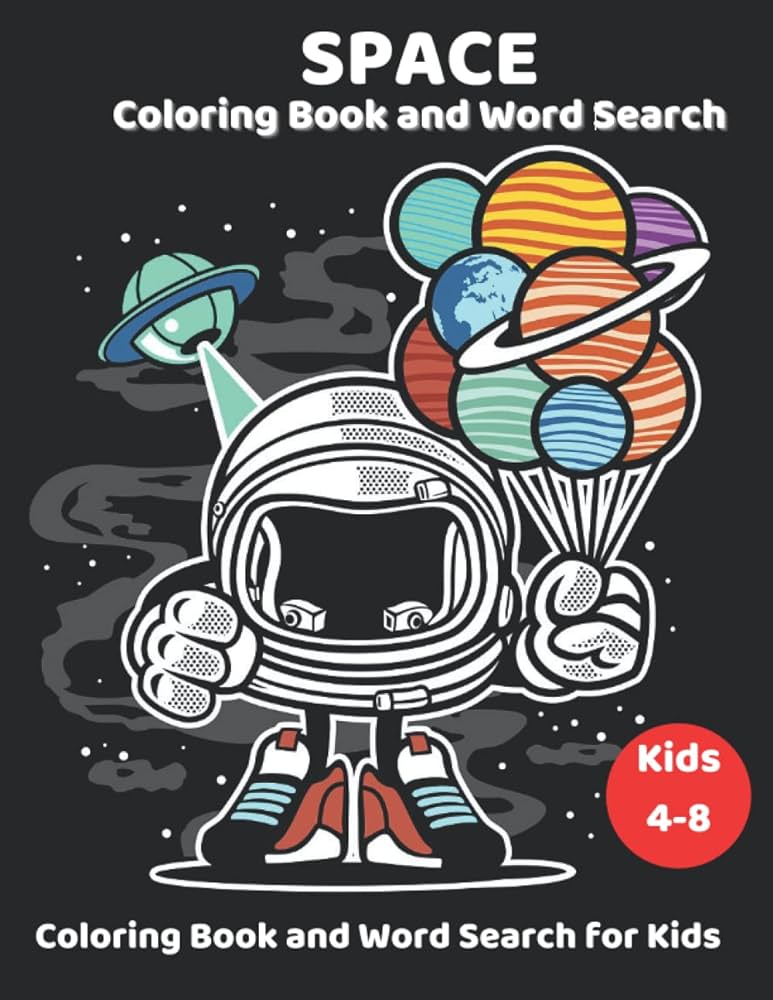 Space coloring book and word search for kids ages