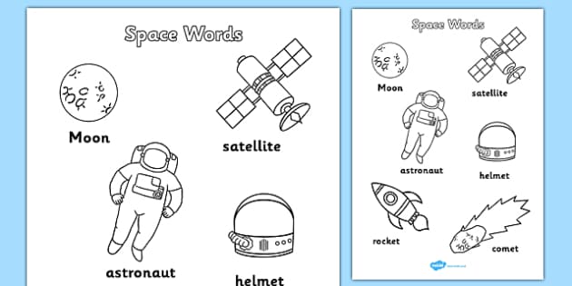 Space words coloring sheets teacher
