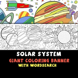 Solar system coloring activity banner outer space theme jumbo activity poster with word search x inches birthday party planets