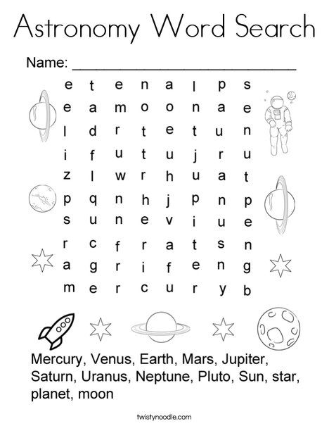 Astronomy word search coloring page kids word search astronomy science words