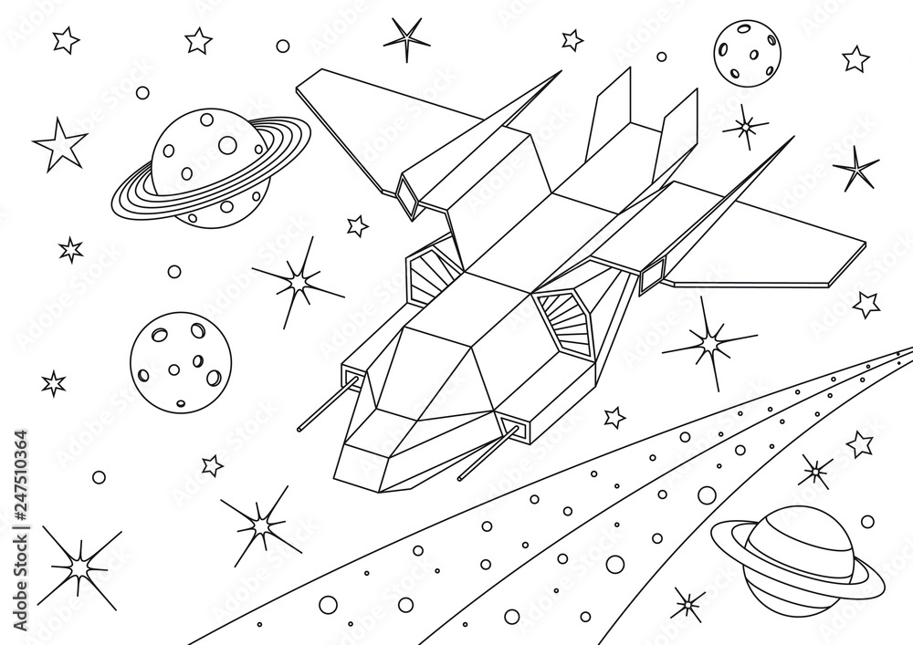 Alien spaceship in the universe spacecraft flying in deep space with stars in the background