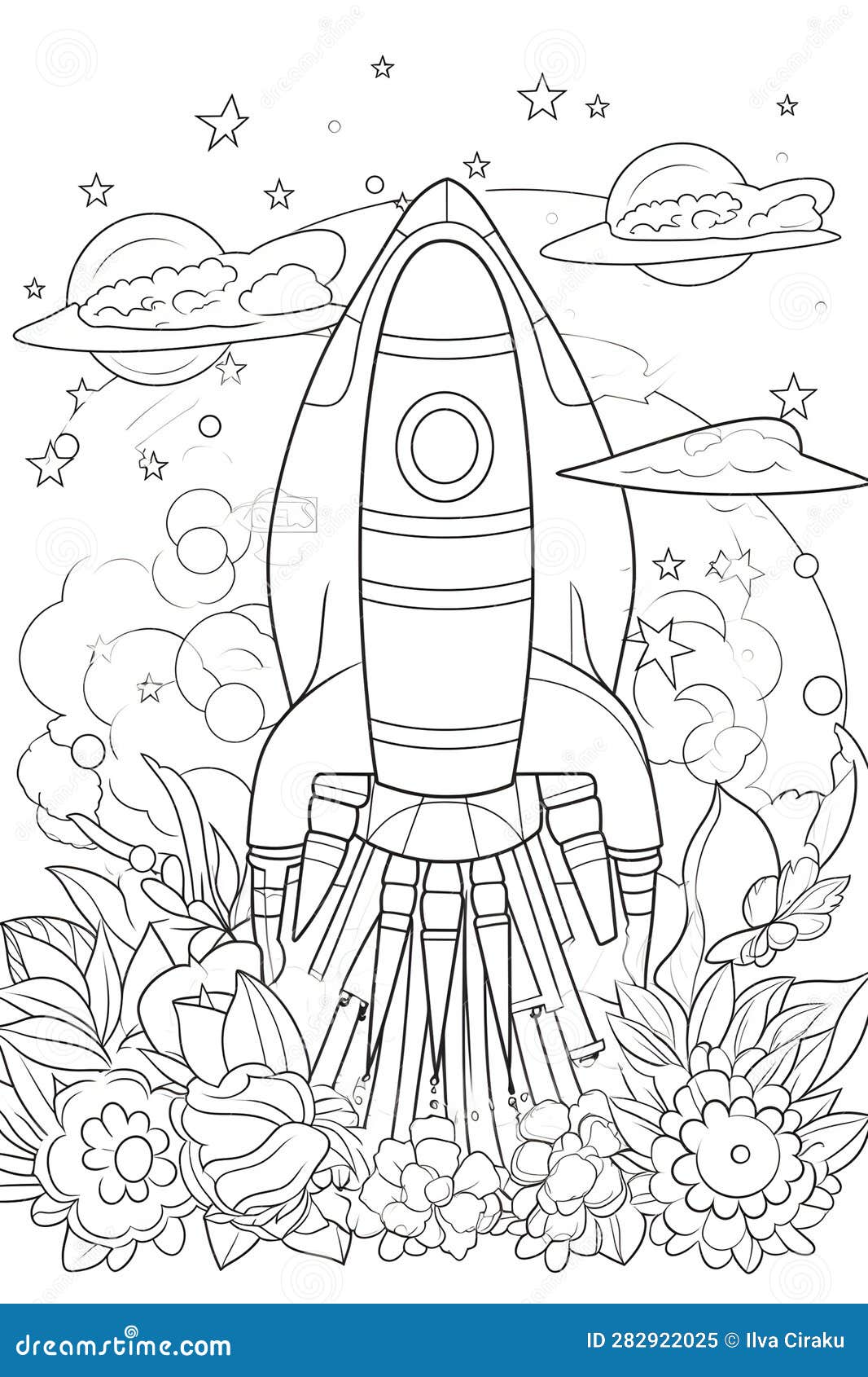 Spaceship coloring page for kids and adults generative ai illustration stock illustration