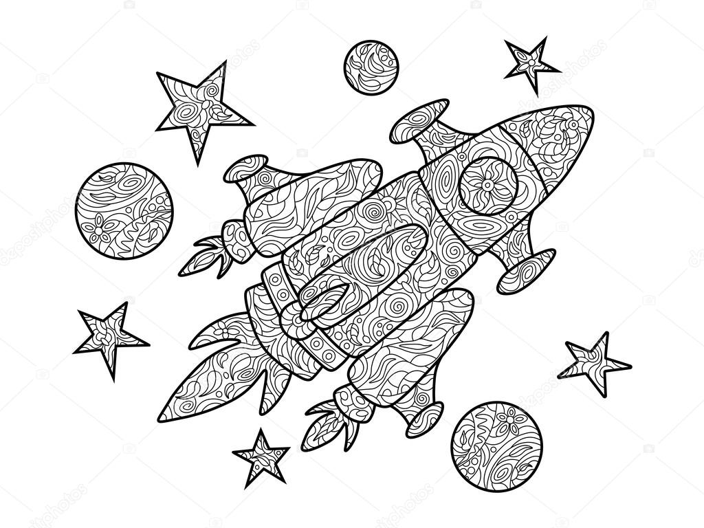 Cartoon spaceship coloring book for adults vector stock vector by alexanderpokusay