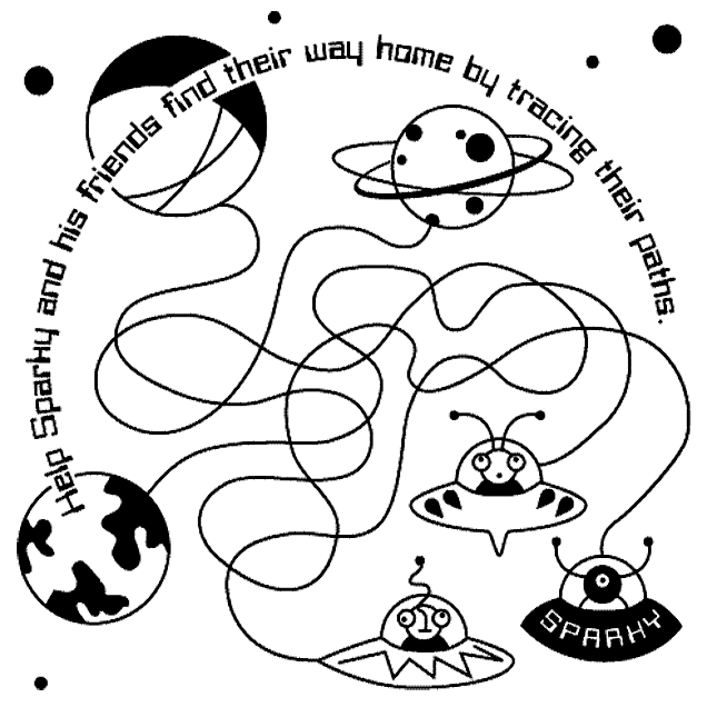 Sparkys space maze coloring page