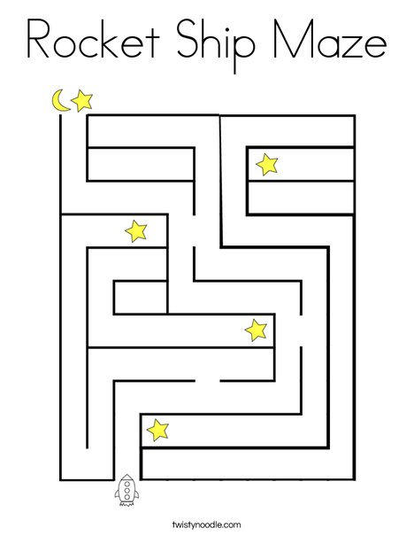 Rocket ship maze coloring page