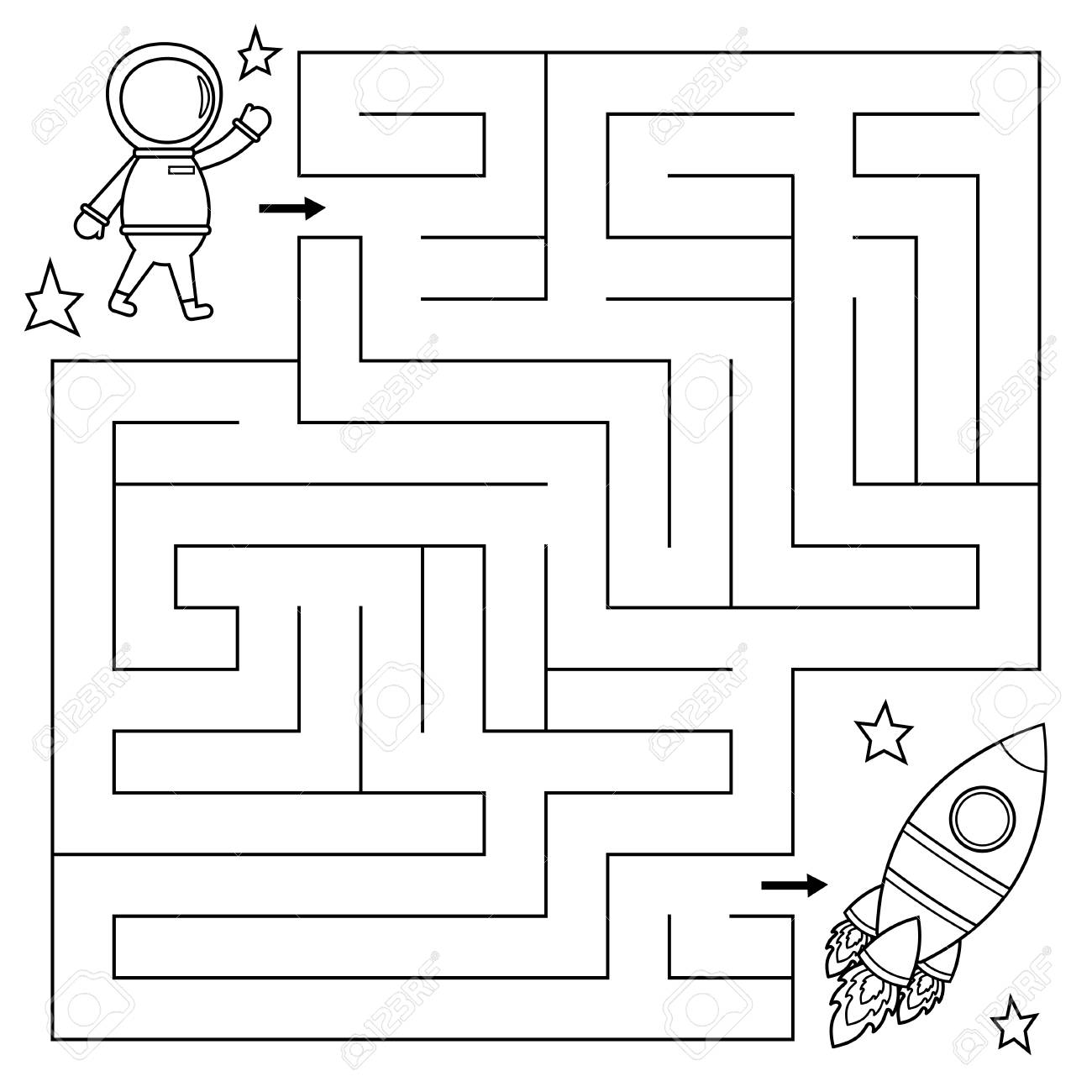 Maze game for kids help the astronaut find right path to the rocket coloring page vector illustration royalty free svg cliparts vectors and stock illustration image
