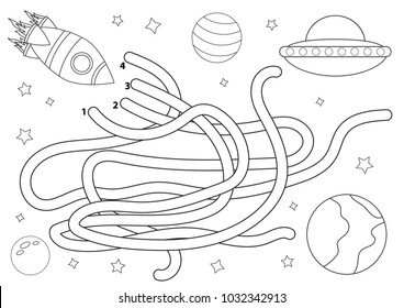 Space maze children coloring page help stock vector royalty free