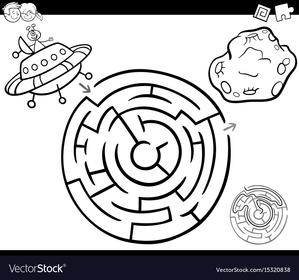 Maze with ufo coloring page royalty free vector image