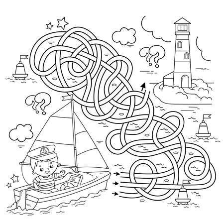 Maze or labyrinth game puzzle tangled road coloring page outline of cartoon sail ship with sailor profession coloring book for kids coloring book for kids ù ùùø øªøµù ùù ù