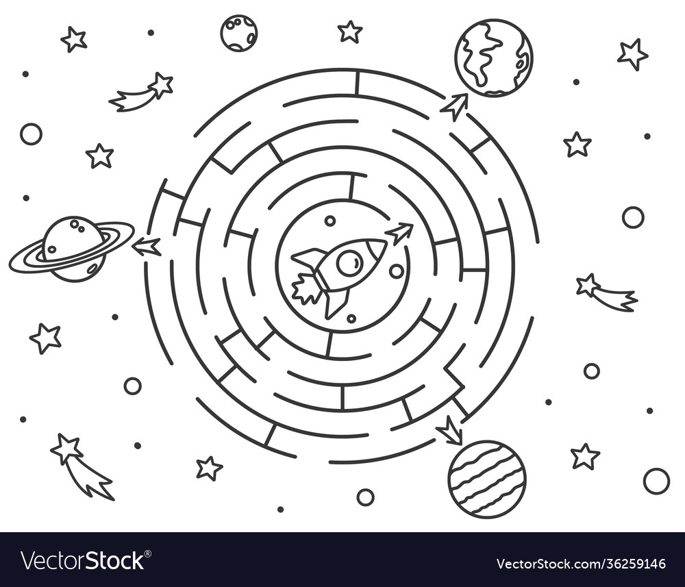 Space maze puzzle or labyrinth game for kids vector image