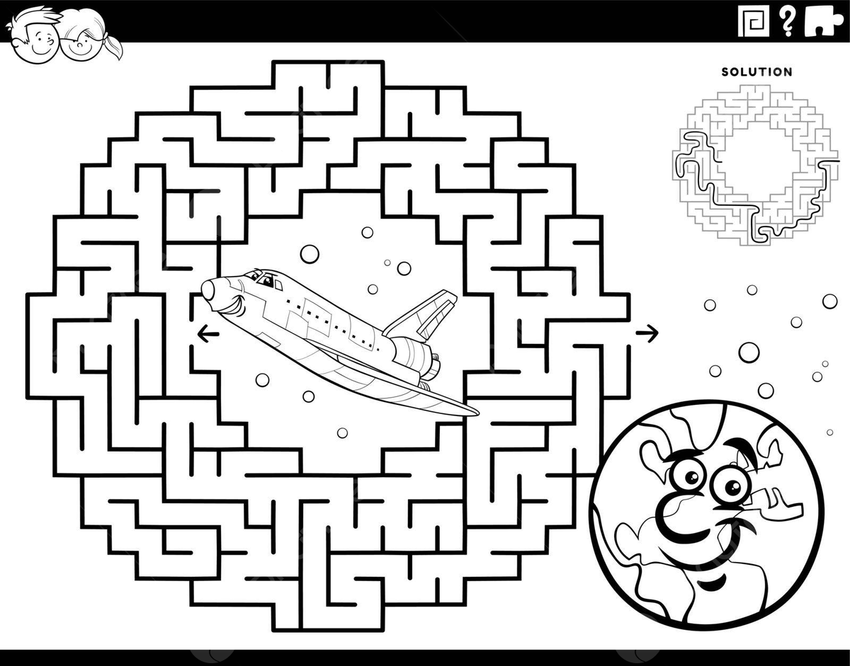Coloring page of a space shuttle and planet earth in a maze vector earth drawing planet drawing space drawing png and vector with transparent background for free download