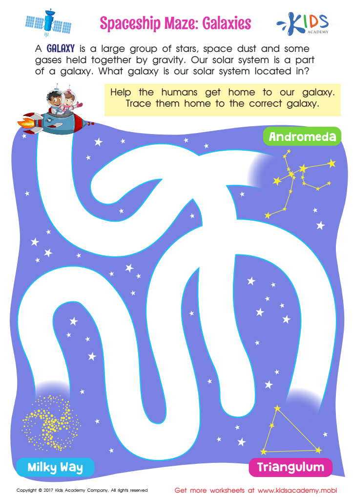 Galaxies worksheet spaceship maze free printable for kids