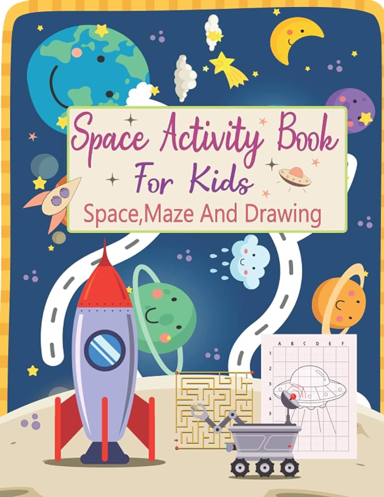 Space activity book for kids spacemaze and drawing space coloring book space rockets and science fiction coloring fun easy coloring pages mazes children teen adults perfect for your kids press