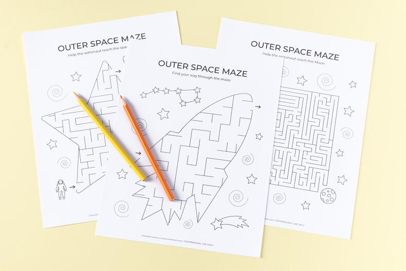 Printable outer space mazes
