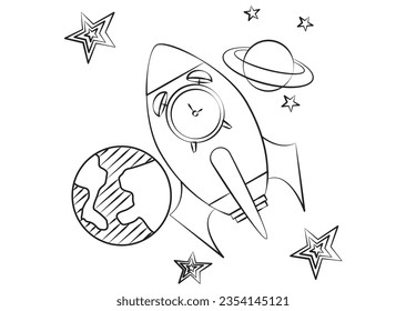 Cartoon spaceship coloring book adults vector stock vector royalty free