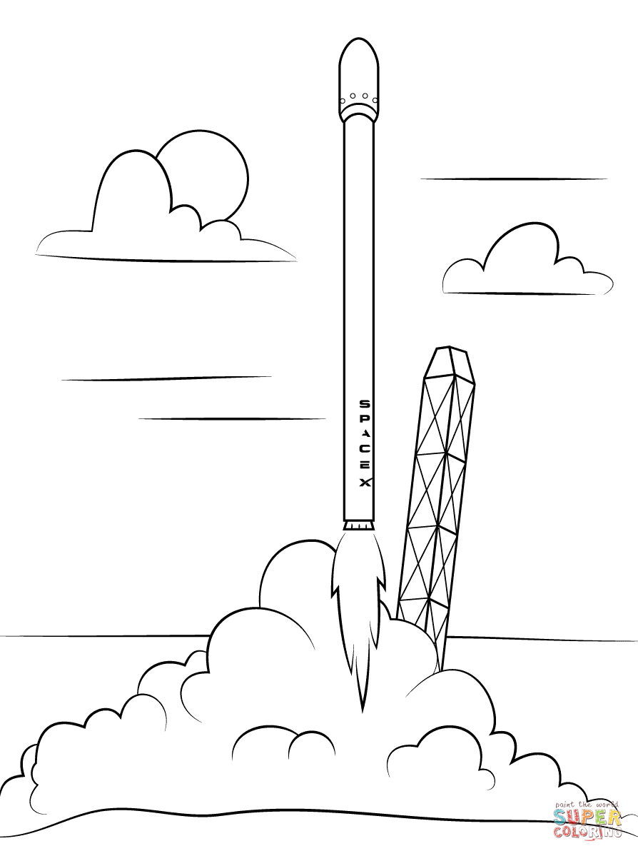 Spacex falcon rocket launch coloring page free printable coloring pages