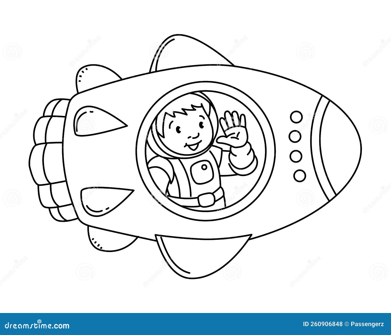 Starship or rocket with pilot kids coloring book stock vector