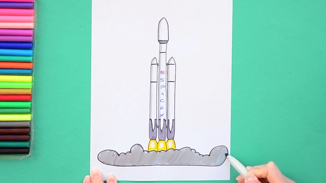 How to draw spacex rocket launch falcon heavy