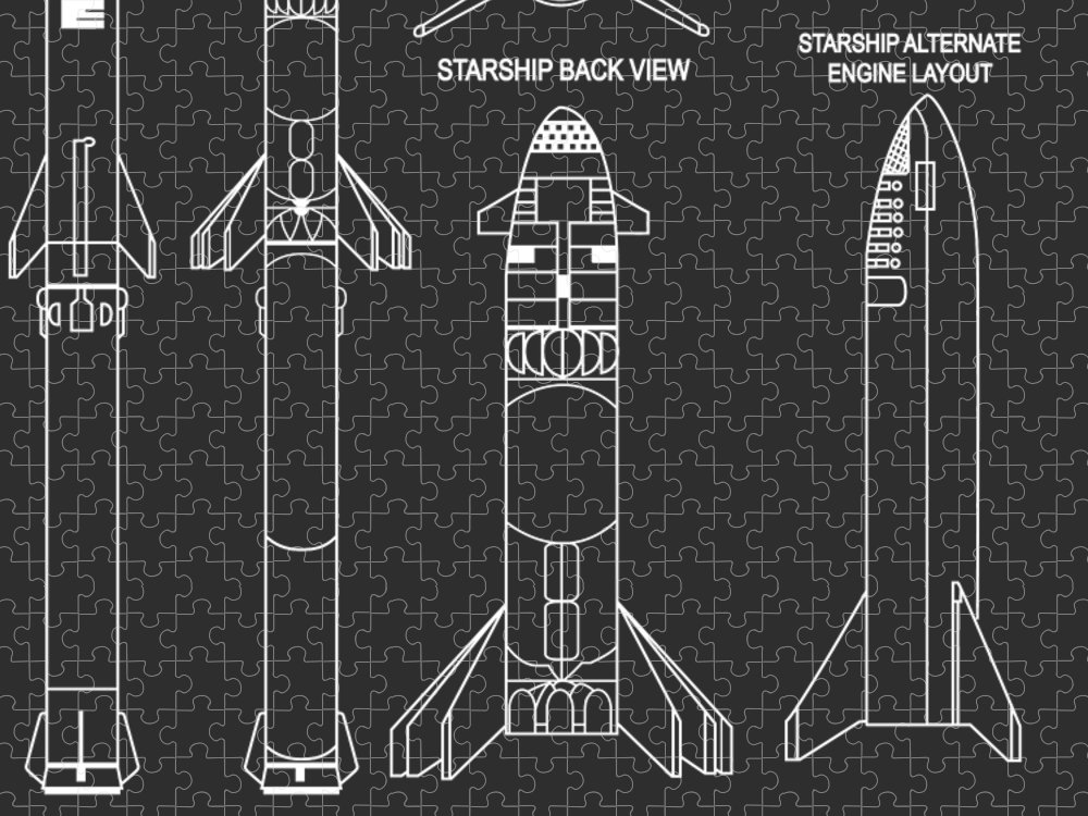 Spacex starship blue print jigsaw puzzle by robin shell