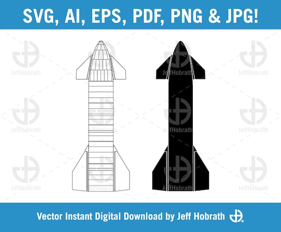 Starship rocket spacecraft silhouettes vector illustration digital download ai eps pdf svg png and jpg instant download