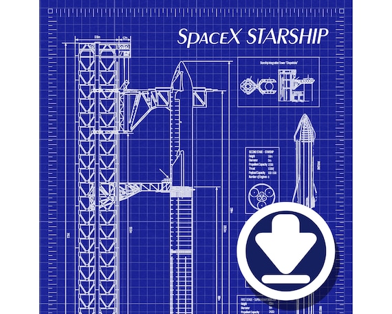 Buy digital download spacex starship blueprint wall art space gift online in india