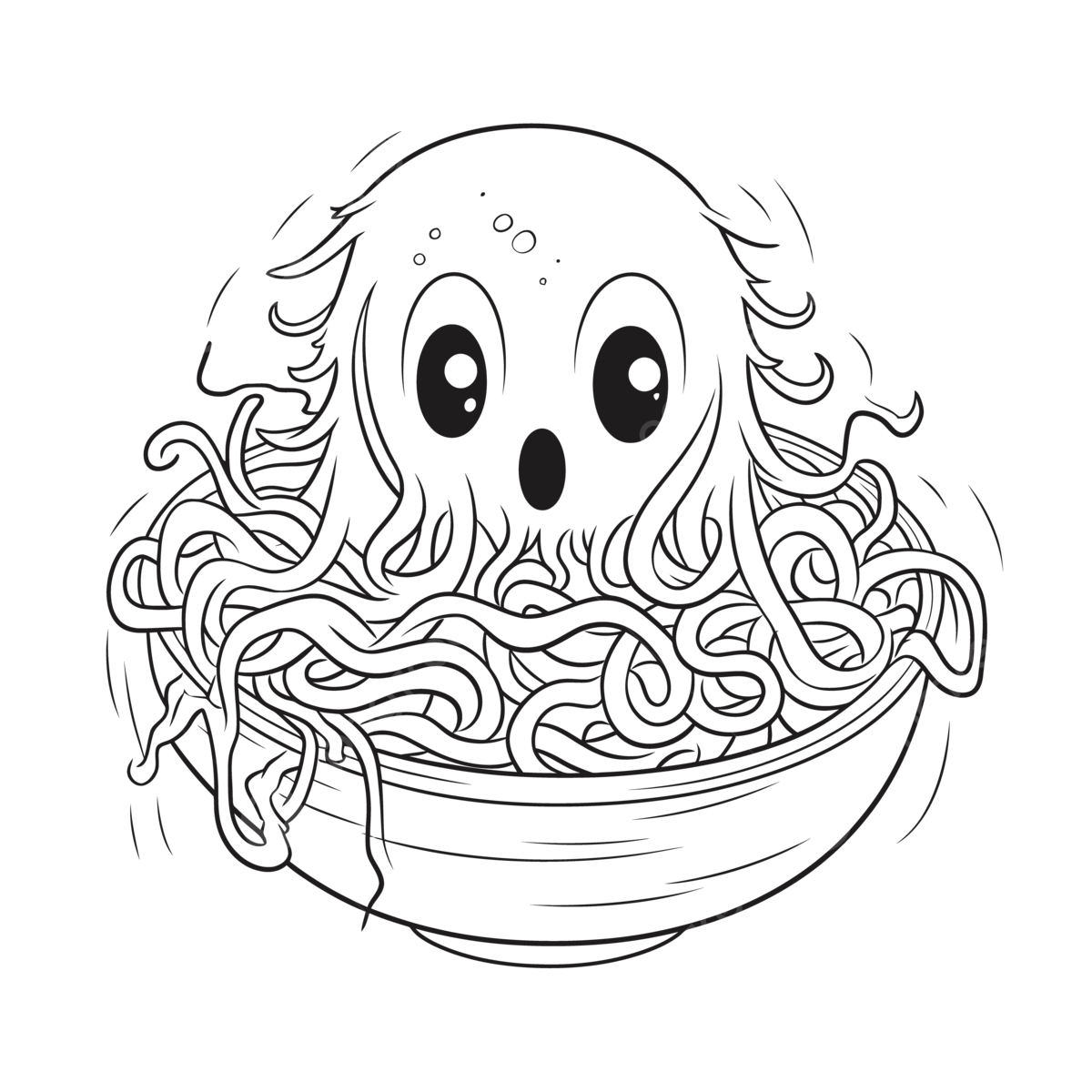 An image of an octopus in spaghetti bowl coloring page outline sketch drawing vector octopus drawing owl drawing wing drawing png and vector with transparent background for free download