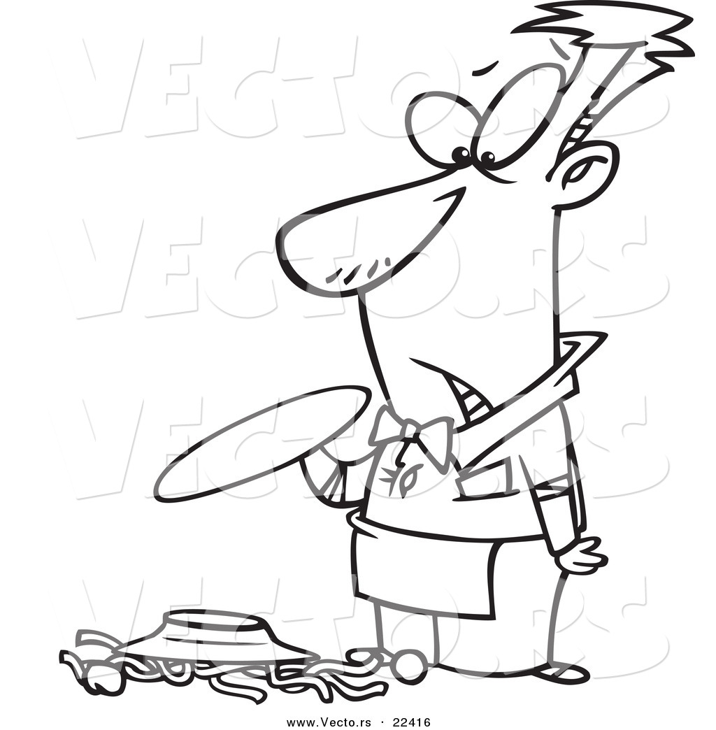 R of a cartoon waiter dropping spaghetti