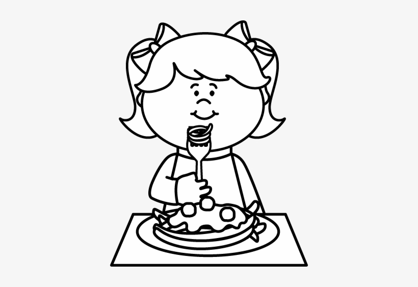 Black and white kid eating spaghetti coloring