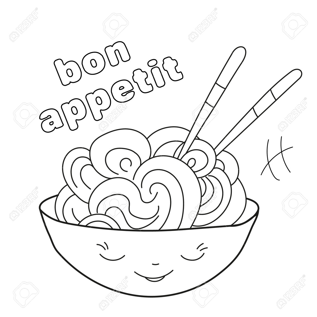 Coloring page noodles and chopstick bon appetit asian food vector illustration royalty free svg cliparts vectors and stock illustration image