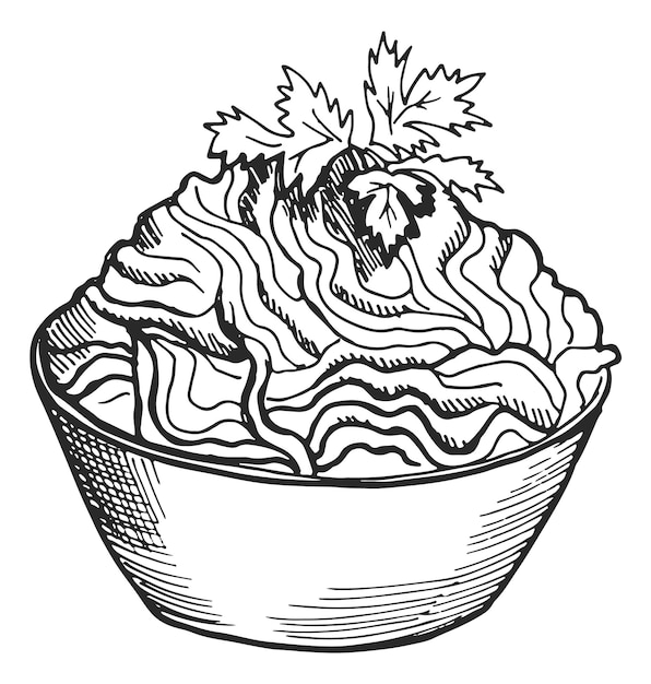 Premium vector pasta bowl sketch tasty meal dish engraving isolated on white background