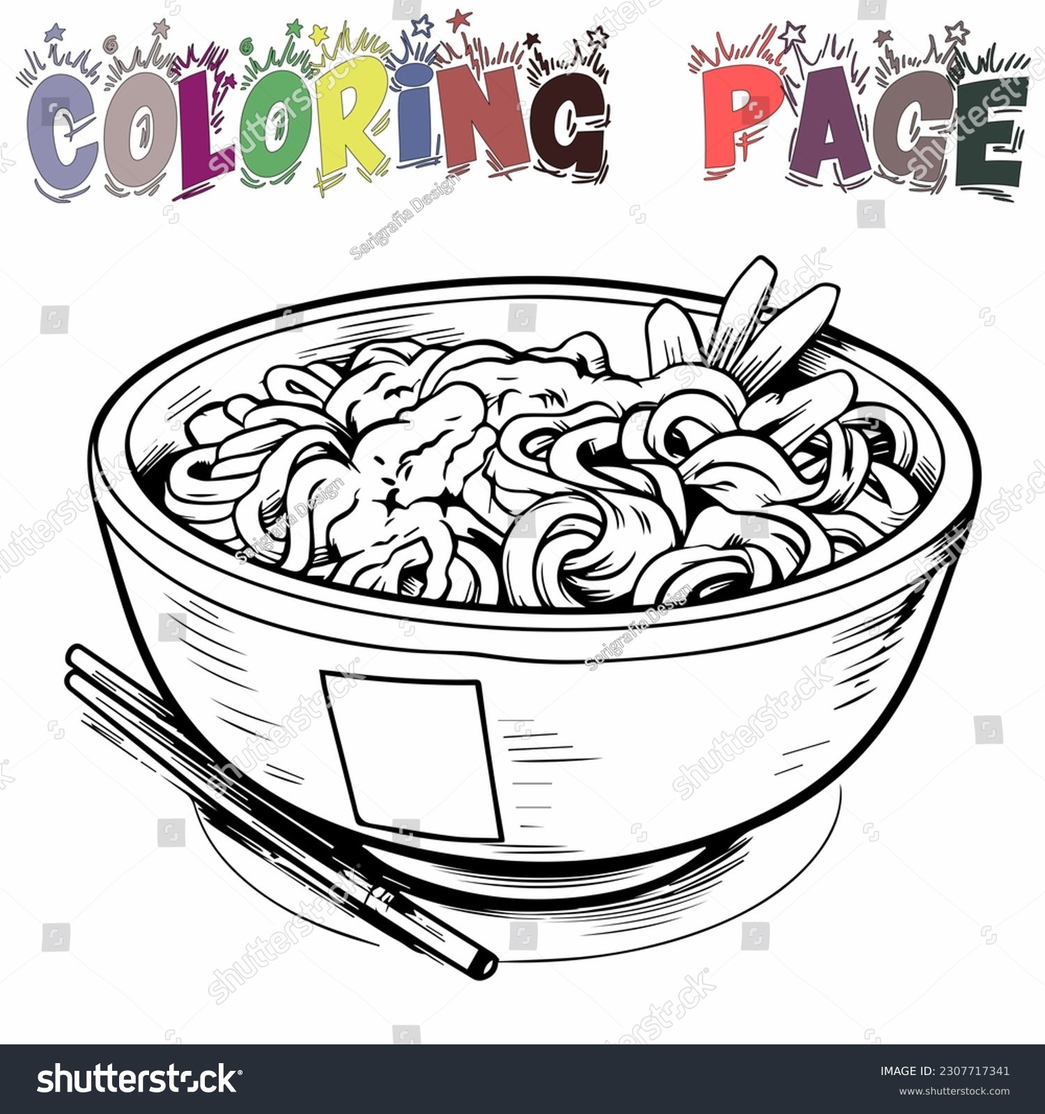 Japanese spaghetti black white illustration coloring stock illustration