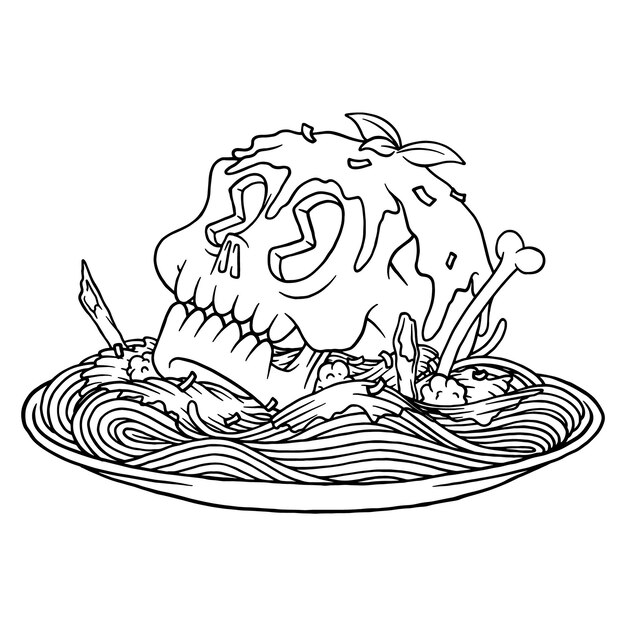 Premium vector coloring illustration of skull spaghetti