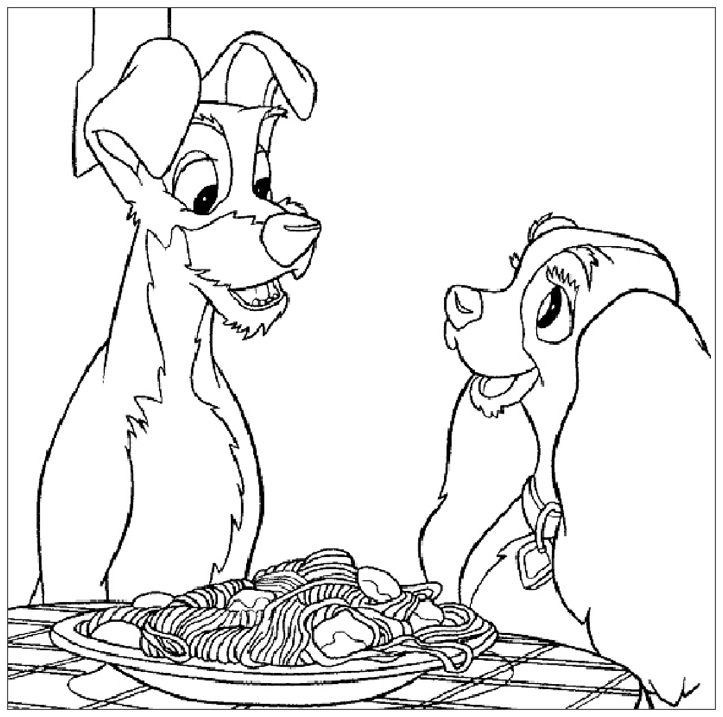Free drawing of beauty and the tramp to download and color