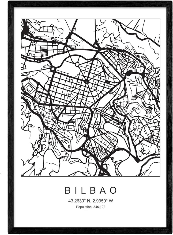 Nacnic scheda bilbao mappa della ctã in stile nordico in bianco e nero a formato della carta stampata no gr dipinti stampe e manifesti per soggiorno e camera da letto