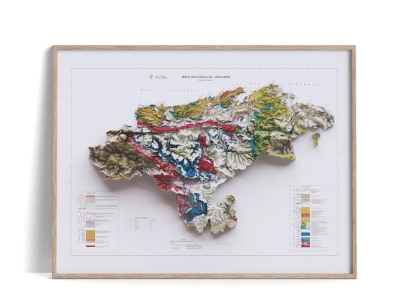 Mappa geologica della cantabria spagna del mappa in rilievo ombreggiato con poster d decorazione murale darte stampa regalo vintage arte di viaggio geografico