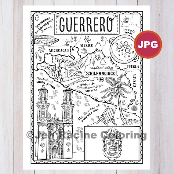 Guerrero coloring page stato del messico estados de mexico bandiera cibo monumenti pagina da colorare jpg download
