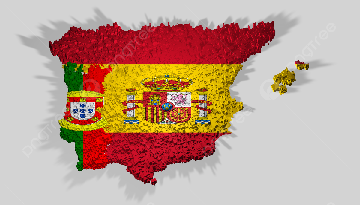 Mappa della spagna e del portogallo montata su blocchi con motivo a colori moderno foto sfondo e immagine per il download gratuo