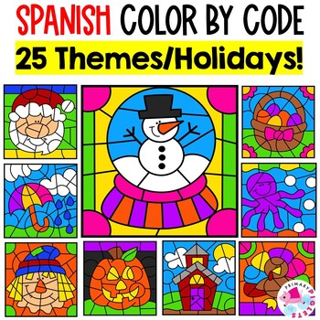 Spanish winter new years color by number code coloring pages sheets