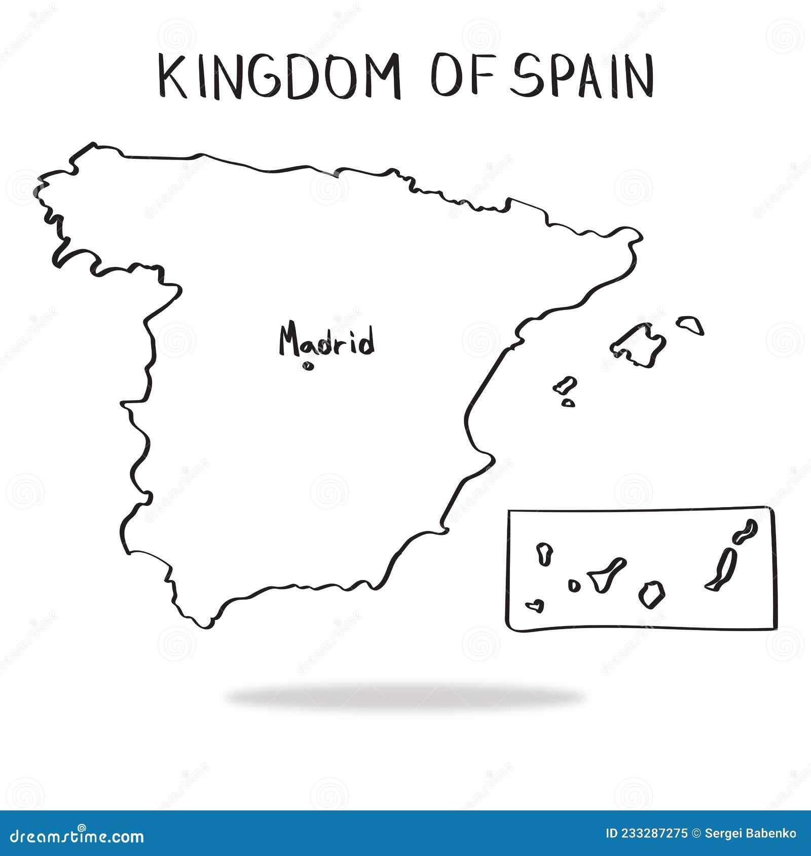 Hand drawn country map kingdom of spain with capital madrid stock vector