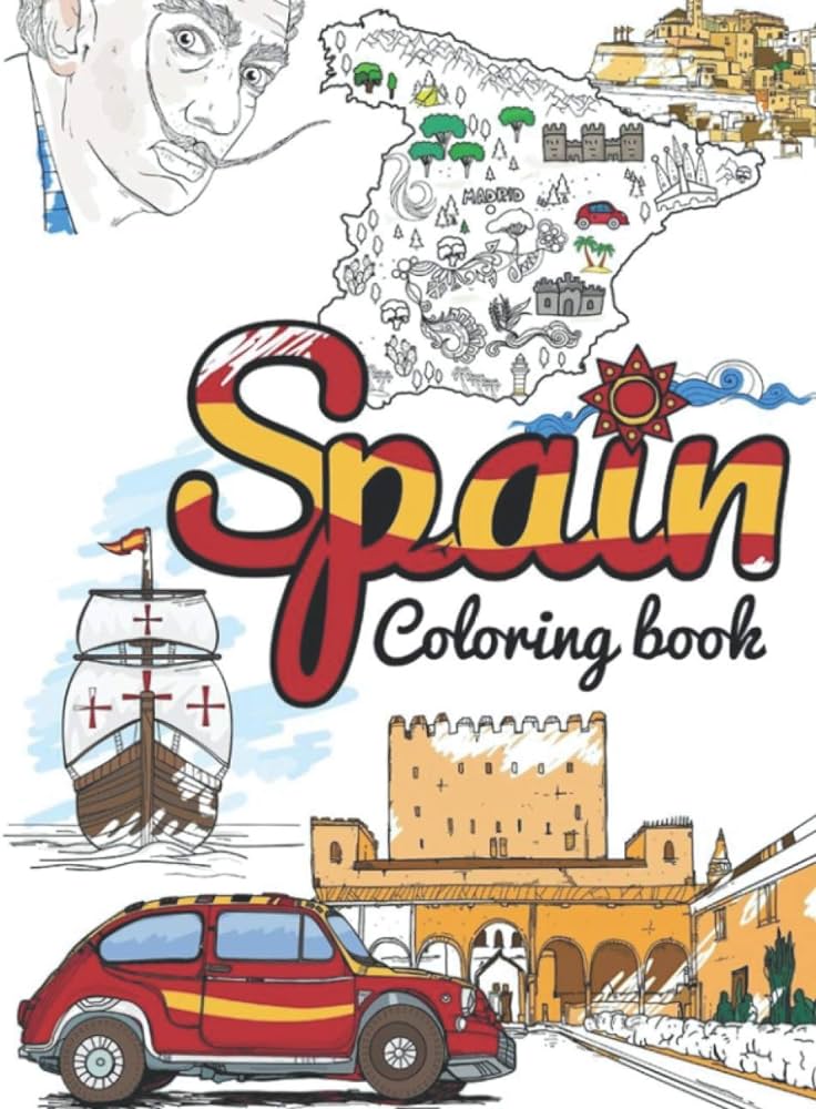 Spain coloring book adult colouring fun stress relief relaxation and escape color in fun publishing aryla books