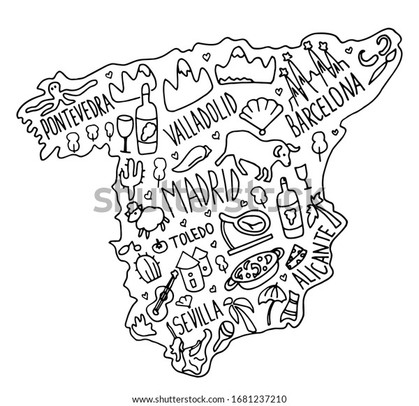 Hand drawn doodle spain map spanish stock vector royalty free
